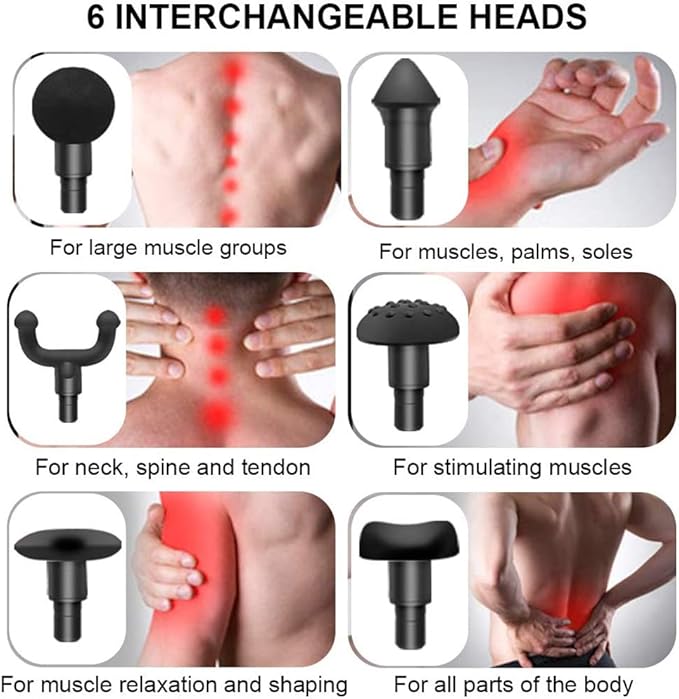 Hand-Held Electric Fascia Massage Gun Portable Fitness Equipment High-Frequency Deep Massager Can Relieve Muscle Soreness Equipped with 6 Replaceable Massage HeadsB