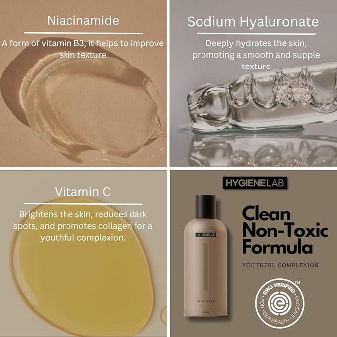 HygieneLab Face Duo – EWG Verified Face Wash (5 fl oz) &amp Moisturizer (1.7 fl oz) Removes Dirt Hydrating Set with Aloe Niacinamide Vitamin C &amp Squalane