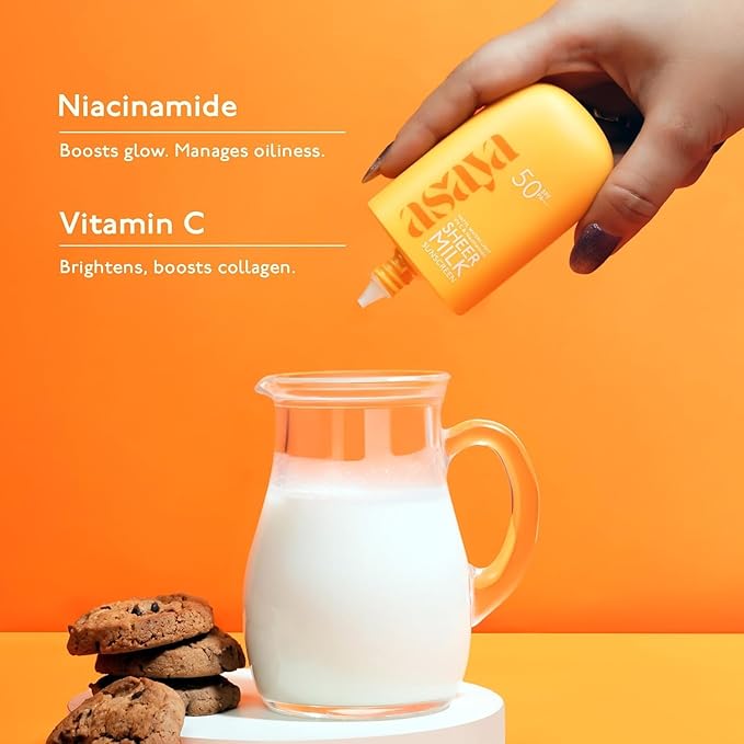 As.aya Shee.r Milk Sunscreen SPF 50 PA++++ UVA + UVB | Lightweight Fluid Sunscreen with Niacinamide for Brightening | Water Based | Quick Absorbing | For Acne-Prone Oily or Combination Skin 50 ml