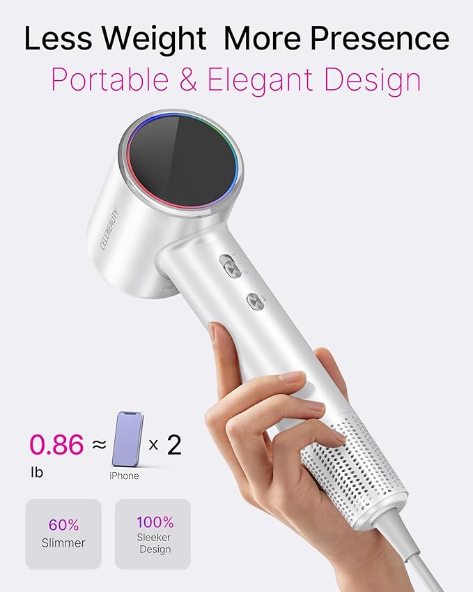 Professional Hair Dryer with Diffuser - 110000 RPM High-Speed Blow Dryer Strong Motor &amp Ionic Technology for Fast Drying &amp Frizz Control Lightweight Quiet for Home Travel (White)