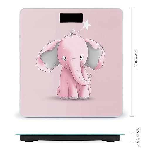 Pink Elephant Weight ScaleClear LED Display Bathroom Digital Weighing ScaleTempered Glass Digital Bathroom Scale for Body Weight Capacity Up to 400 Lbs