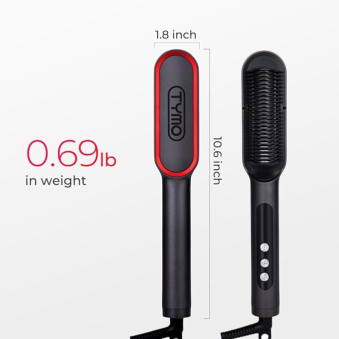 TYMO Ring Plus Ionic Hair Straightener Brush - Straightening Comb with Negative Ions for Women Titanium Coating 9 Temp Settings &amp LED Display Dual Voltage Professional Styling Tools
