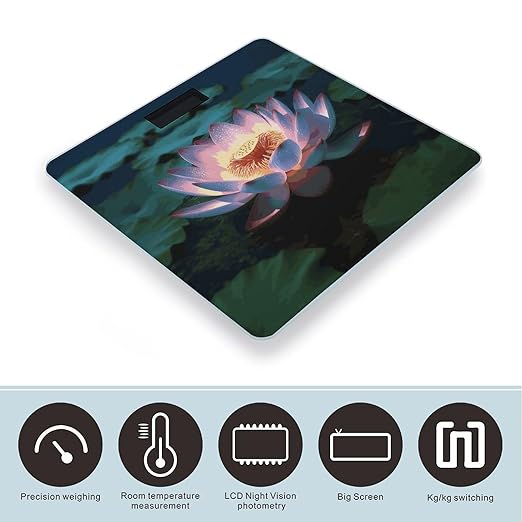 Lotus Flower Digital Bathroom Scale for Body Weight Weighing Scale with Backlit LCD Display High Precision Measurements &amp Measures Weight Up to 180kg