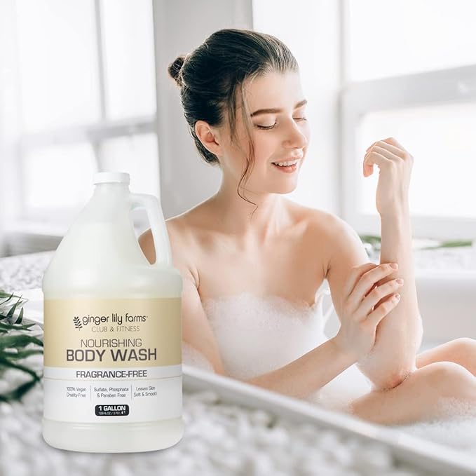 Ginger Lily Farms Club &amp Fitness Nourishing Body Wash 100% Vegan &amp Cruelty-Free Bath &amp Shower Gel for Men and Women Fragrance Free 1 Gallon (Pack of 4)