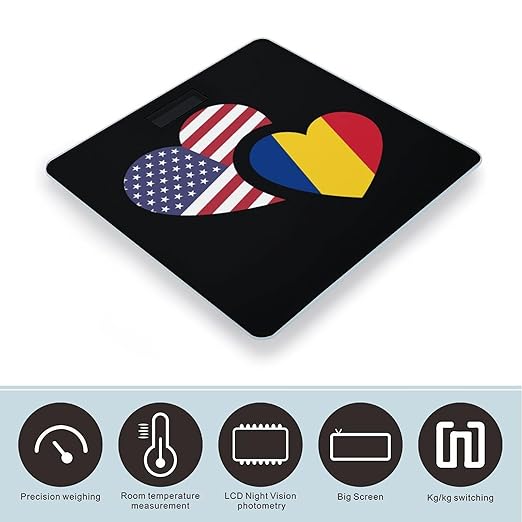 Romania U.S. Flag Digital Bathroom Scale for Body Weight Lighted LCD Display Round Corner