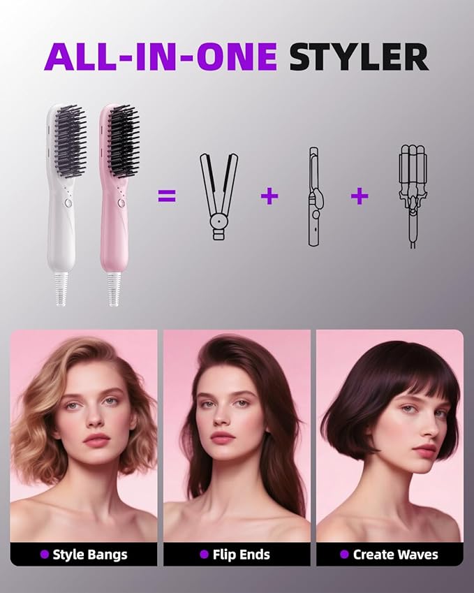 Hair Straightener Brush Portable Ionic Hair Straighteners for Women Straightening Brush with 3 Temp Settings 30 Min Auto Shut-Off Dual Voltage Hot Comb for Frizz-Free Styles