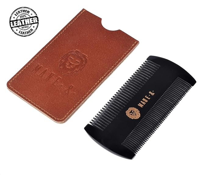 Premium 100% Oxhorn Dual-Action Beard Comb with Genuine Leather Case – the Perfect Beard Grooming Gift for Men by Man &amp Mane.