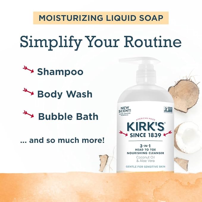 Kirk's 3-in-1 Head to Toe Nourishing Liquid Cleanser- for Men Women &amp Children - Premium Coconut Oil &amp Aloe Vera- Non GMO &amp Vegan - Citrus Twist - 32 Fl Oz. - 2 Pack