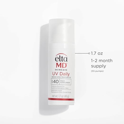 EltaMD UV Daily Face Sunscreen with Transparent Zinc Oxide and Hyaluronic Acid Moisturizes and Protects Great for Dry Combination and Normal Skin
