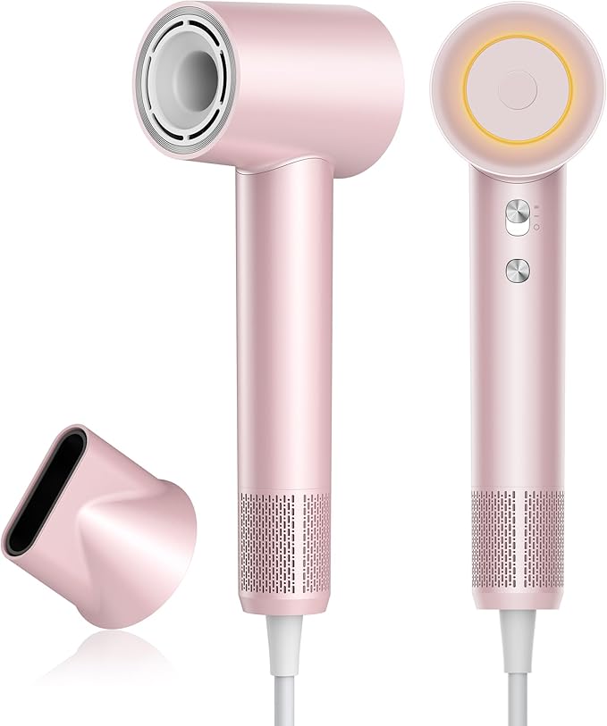 Hair Dryer zhiyangfei Negative Ion Blow Dryer 110 000 RPM Brushless Motor 3 Heat Settings 360° Rotating Magnetic Nozzle High-Speed Low Noise Hair Dryer for Home and Trave (Pink)