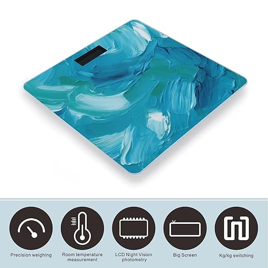 Blue Oil Paint Texture Smart Scale for Body Weight Accurate Bathroom Scale with LED Display Digital Weight Scales Weighing Machine High Precision Scales for Bath Home