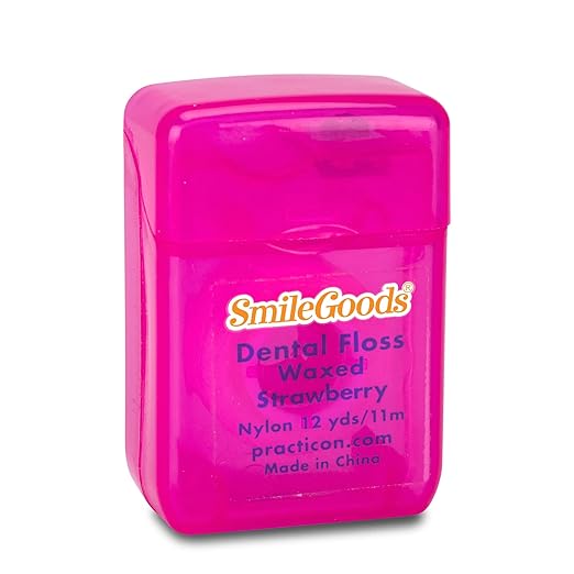 SmileGoods Waxed Dental Floss 12 Yard Strawberry Flavored Bulk Pack of 72