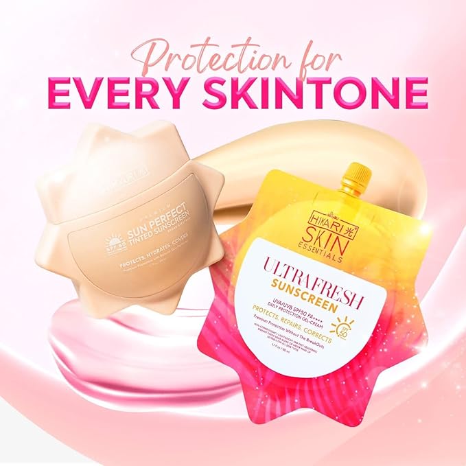 HikariSkinEssentials Ultrafresh and Sun Perfect Sunscreen Set SPF 50 PA+++ Daily Protection Gel-Cream Tinted Formula
