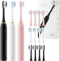 Dnil 3 Pack Sonic Electric Toothbrush 42000vpm High-Frequency Vibrations 6 Brushing Modes with Smart Timer Includes 12 Replacement Heads for Deep Clean and Gum Care(Black+White+Pink)