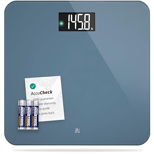 Greater Goods AccuCheck Digital Scale for Body Weight - Accurate Digital Bathroom Scale with High-Precision Sensors Large Easy-to-Read Backlit Display 400 lb Capacity Auto Step-On (Stone Blue)