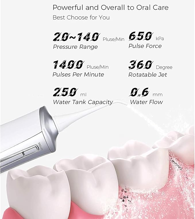 Water Flosser Cordless Portable Dental Oral Irrigator for Teeth 3 Modes and 2 Jet Tips IPX7 Waterproof