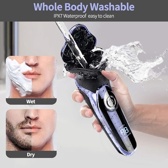 Electric Razor for Men 4 in 1 Rotary Men Shaver Beard Trimmer Electric Shaver Waterproof USB Fast Charging Cordless Beard Nose Hair Trimmer Men Electric Razor Best Gift for Dad Boyfriend