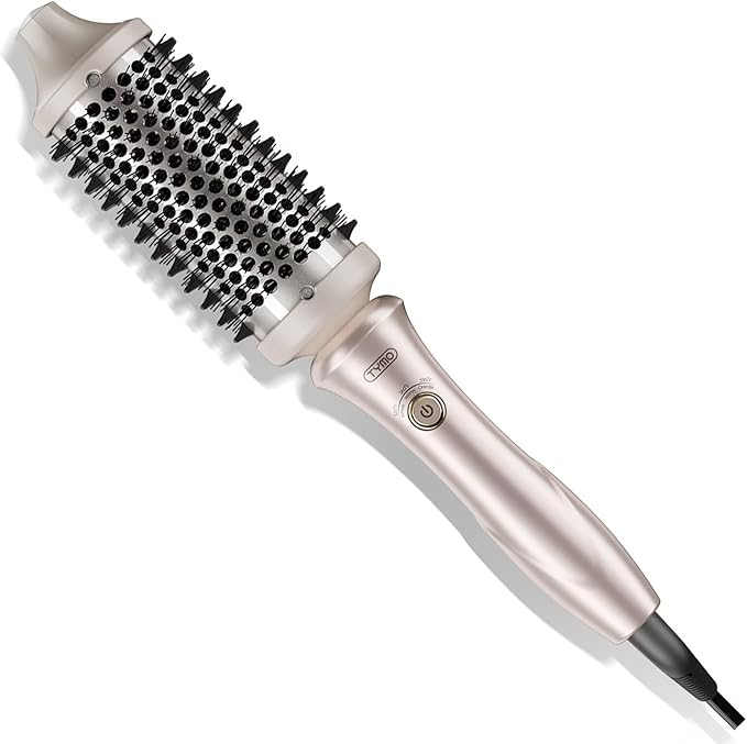 TYMO 2.0 Thermal Brush Curling Brush - STYLUX 1.7 Blowout Volumizer with Flexi-Fit for Hair Straightening Heated Round Styler Tool Hair Straightener and Curler 2 in 1 Dual Voltage &amp Light Gol