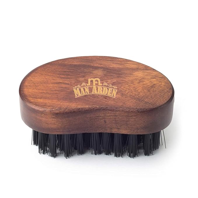 Man Arden Pocket Size Beard Brush with Hand Crafted Premium Wood Handle with Premium Faux Leather Pouch