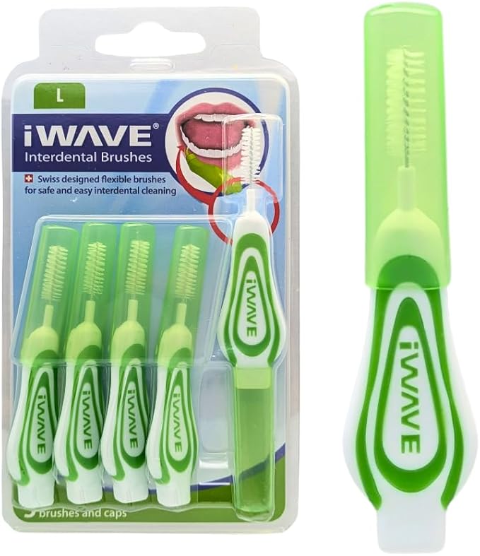 iWave Interdental Brushes Fine Size 0.8 mm Green Pack of 5 – Interdental Cleaning Brushes for Total Teeth Cleaning Plaque Removal Tool