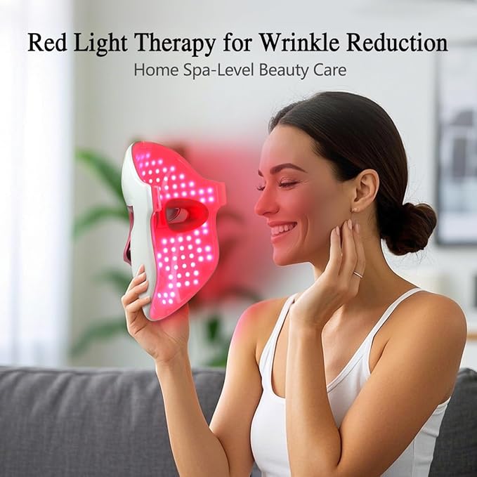 FSA Eligible Red Blue Light Therapy for Face Wrinkles Acne ReductionLED Face Mask Light TherapyRechargeable Home Beauty LED Mask with 4 Color