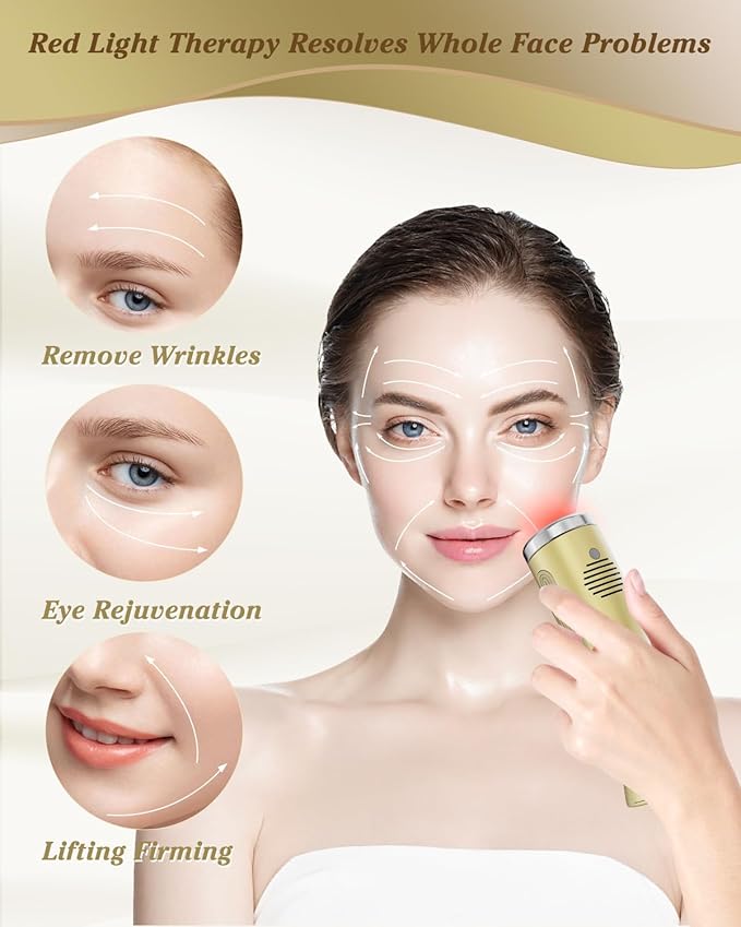Red Light Device Facial and Neck Massager for Skin Tightening Champagne