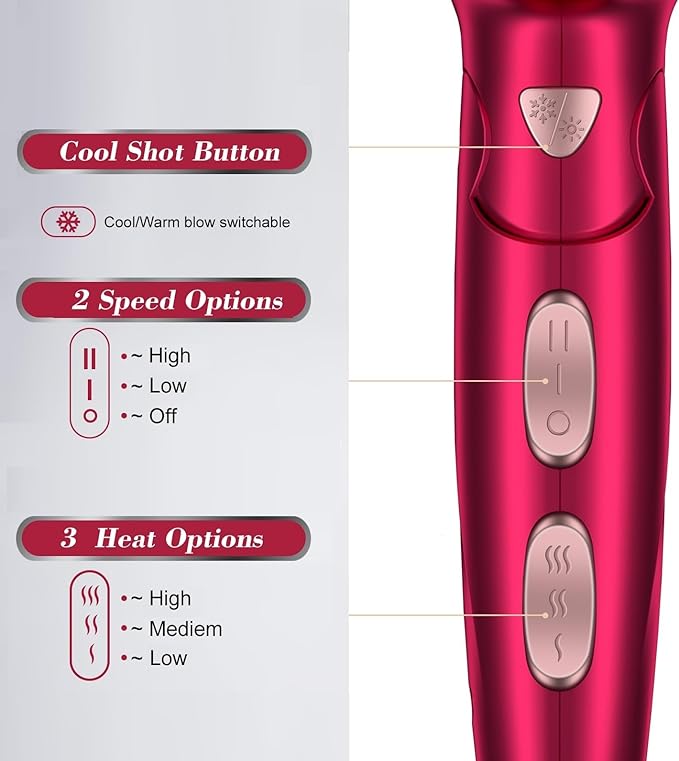 CONFU Professional 1875W Hair Dryer Foldable Blow Dryers Ceramic Tourmaline Hair Dryer Fast Drying Hairdryer with Concentrator 2 Speed and 3 Heat Setting for Curly and Straight Hair