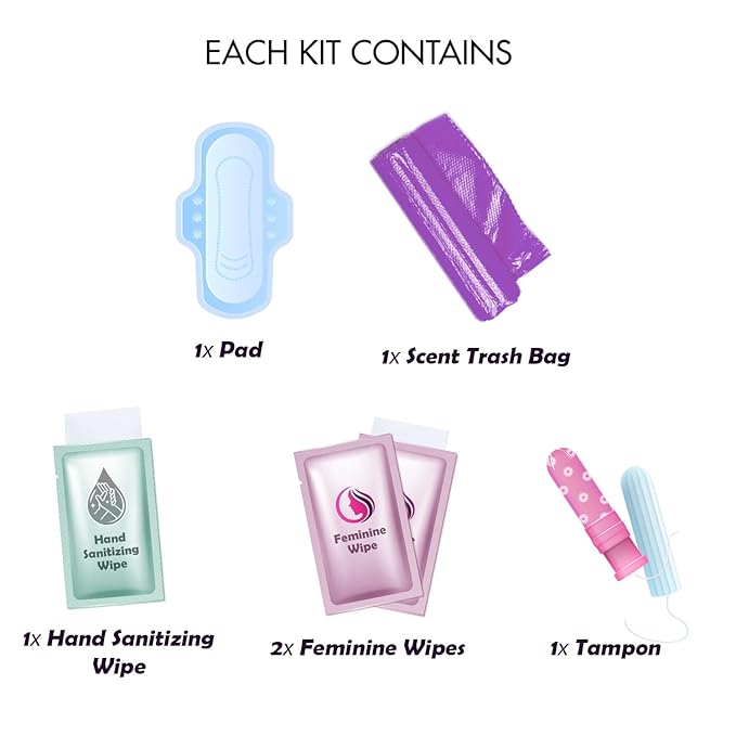 Menstrual Kit All-in-One 10 Pack - Assorted Colors | Convenience on The Go | Period Kit Pack for Travelling Tweens &amp Teenager | Individually Wrapped Feminine Hygiene Product (V-3)