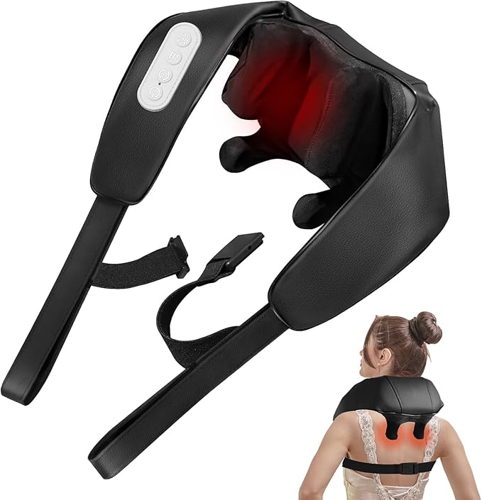 BIBIRE Neck Massager with Heat Cordless Shiatsu Deep Tissue Shoulder Massager with 6 Kneading Nodes for Back Neck Leg Muscle Relief Gift for Men Women Home Office Use