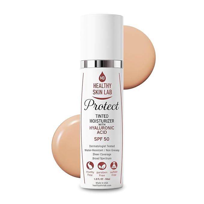 Healthy Skin Lab Protect Tinted Moisturizer SPF 50 Sheer Universal Tint Lightweight Hydrating Mineral Sunscreen for Face Hyaluronic Acid Broad Spectrum Daily SPF Dermatologist Tested 1.8 oz