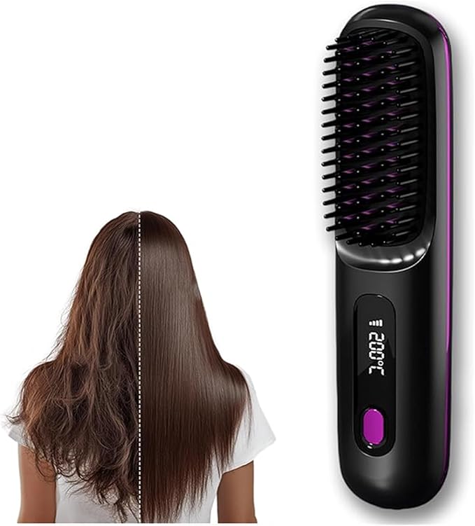 2026 Go Brush Pro Cordless Hair Straightener Brush Portable Travel Mini Straightener for Short Hair with LCD Temperature Display Fast Heating Small Hair Styling Tool for Women (Black)
