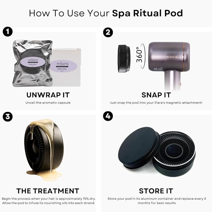 Elara Superluxe Hair Dryer with Oil Infused Treatment Pod for Smooth and Shiny Hair