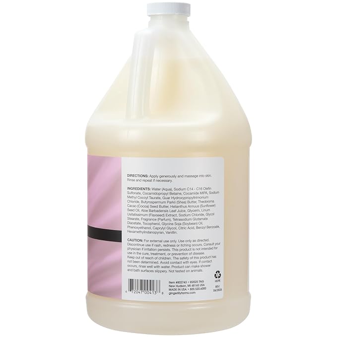 Ginger Lily Farms Botanicals Shea Indulgence Deep Hydration Body Wash 100% Vegan &amp Cruelty-Free Vanilla Sugar Bliss Scent 1 Gallon (128 fl oz) Refill