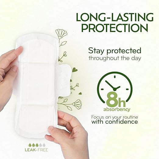 Dynarex DynaCare Organic Maxi Pads - Ultra-Thin with Wings - Organic Cotton Top Sheet Breathable Materials - Up to 8 Hours Protection - Individual Aluminum Wrappers - Case of 250