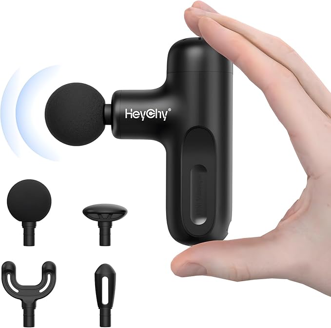 Super Mini Massage Gun Deep Tissue Handheld Muscle Massager with 4 Heads Percussion Travel Size Massager Gun for Back Pain Relief Quiet for Home Gym Office Perfect for Men &amp Women Black
