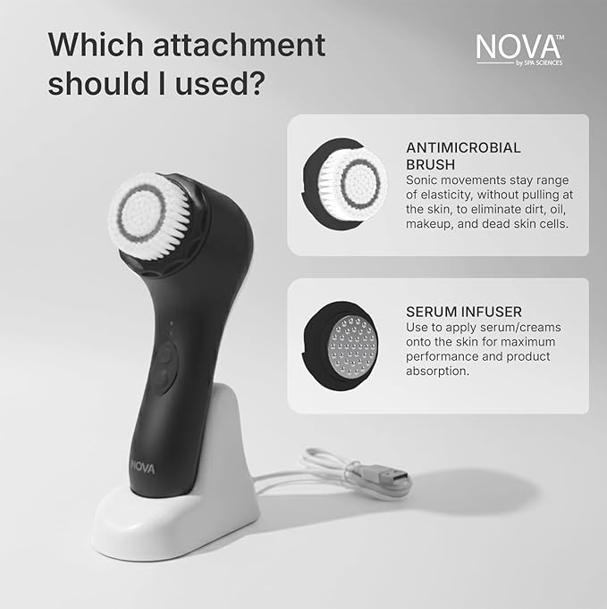Spa Sciences - NOVA - Sonic Cleansing Brush with Bristles &amp Infusion System – Anti-Aging Facial Exfoliating Waterproof and USB Rechargeable