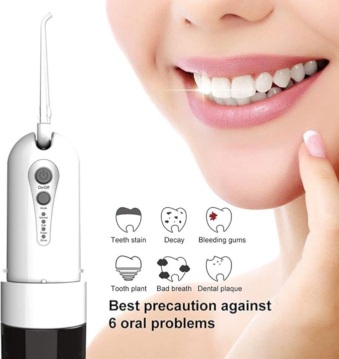 Water Dental Flosser for Teeth Portable 200ML Water Teeth Cleaner Picks 4 Cleaning Modes 5 Jet Tips IPX7 Waterproof USB Rechargeable Water Dental Picks for Cleaning (Color : Pink)