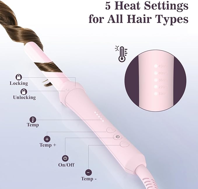 Curling Iron Set 7-in-1 Curling Wand Set with 7 Interchangeable Barrels Included A Heated Round Brush 3 Hair Crimper Ceramic Coating Protect Hair with Gift Package (0.6-1.25) Pink