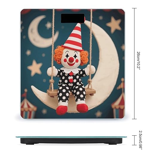 Clown on Crescent Swing Scale for Body Weight Sturdy Tempered Glass Weighing Scales with LCD Display Accurate Digital Bathroom Scale Convenient Body Fat Smart Scales Easy Read
