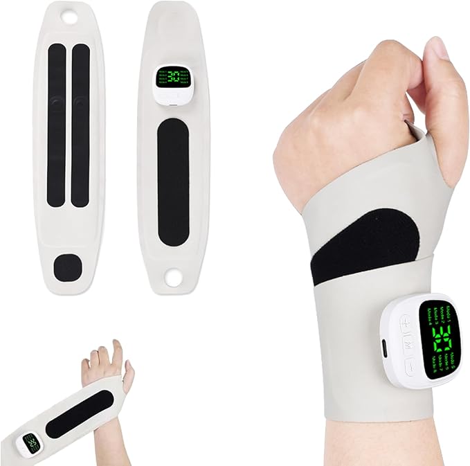 Wrist Massager for Carpal Tunnel and Arthritis Relief Cordless Electric Hand Massager Hand Heating Pad with 8 Modes Ergonomic 360° Support for Typing Fatigue and Joint Discomfort (White)