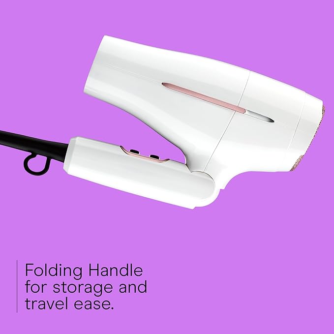 Conair Double Ceramic Travel Dryer with Concentrator &amp Folding Handle 1875W Travel Blow Dryer with Smart Voltage Technology Ionic Conditioning Fights Frizz 3 Heat &amp 2 Speed Settings White