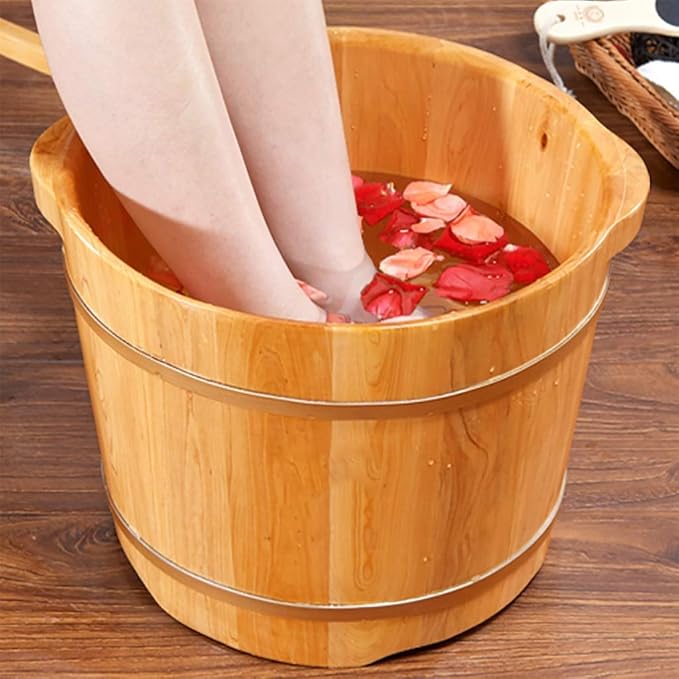 Foot Tub Wooden Foot Basin Adult Cedar Foot Bath Barrel Massage Foot Bath Household Foot Bath Barrel Pedicure Bucket Foot Tub 26.5 Cm Foot Bath Wooden Bucket Foot Spa Household Wash Ba