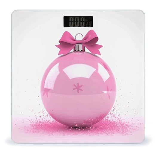 Pink Christmas BallScale for Body Weight with LCD High Precision Weighing Scales Fashion Sturdy Tempered Glass Weight Scales Easy-to-Read Digital Bathroom Scale for Daily 400lb