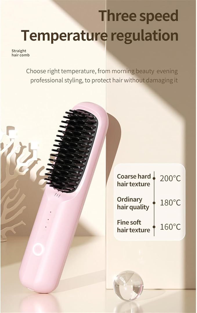 Cordless Hair Straightener BrushPortable Dormitory Home Wireless Hair Straightening Comb Negative Ion Does Not Damage Hair Straight Hair Soft Hair Straightening Comb. (Purple)