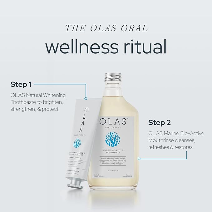 Olas Alcohol Free Mouthwash &amp Oral Rinse - Marine Bio-Active Mouth Rinse With Essential Oils &amp Antioxidants for a Healthy Oral Microbiome - Fluoride Free Natural Mouthwash (200 ml)