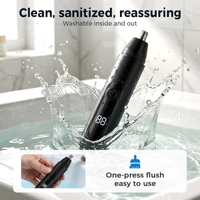 Nose Hair Trimmer for Men Women Skin-Friendly Grooming Tool with Digital Battery Indicator Type-C Rechargeable One-Button Operation (1)