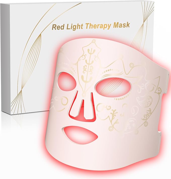 Red Light Therapy Mask for Face3 Modes Led Contour Face MaskNear-Infrared 850 Led Light Mask(NIR)PortableRechargeable and Remote Pink