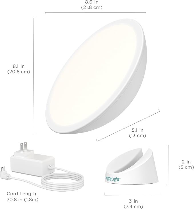 Verilux HappyLight Halo - Cordless LED Light Therapy Lamp with a 360° Magnetic Base &amp Rechargeable Battery for Portable UV-Free Full Spectrum 10000 LUX Light with Adjustable Brightness and Colo