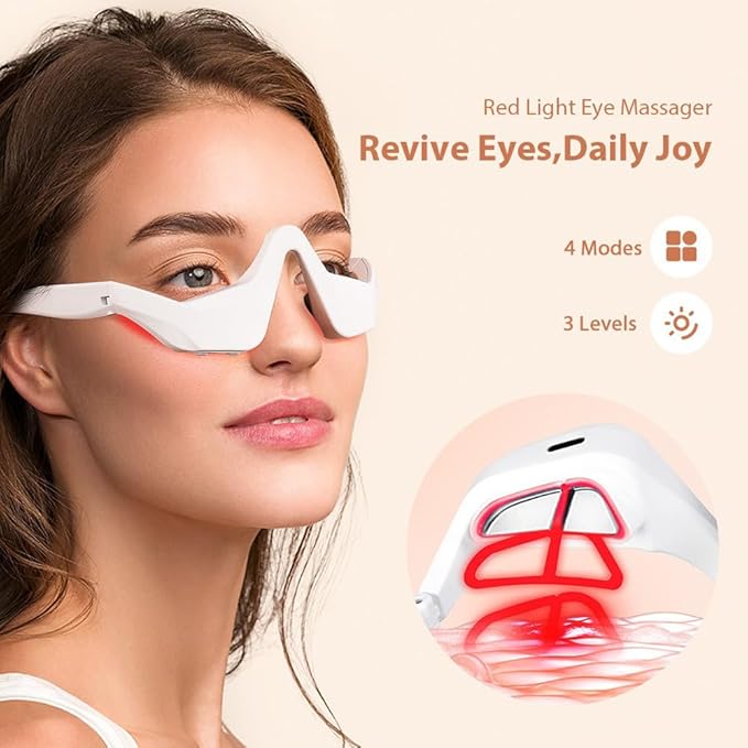 Red Light &amp Microcurrent Eye Massager – 3D Contour Under-Eye Device for Dark Circles Puffiness Fine Lines &amp Wrinkles – Rechargeable Anti-Aging Eye Therapy Glasses