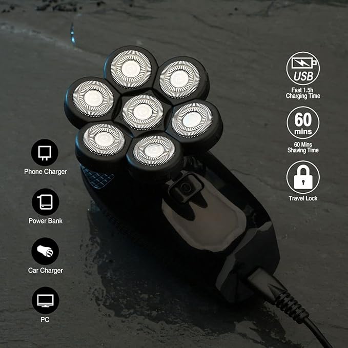 7 Cutter Head Electric Shaver 7D Razor for Men Head Shavers for Bald Shaver Multifunctional Grooming Kit Waterproof Cordless